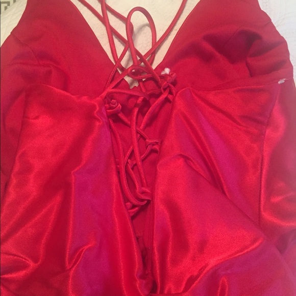 Red Satin Rhinestone Gown - Picture 3 of 5